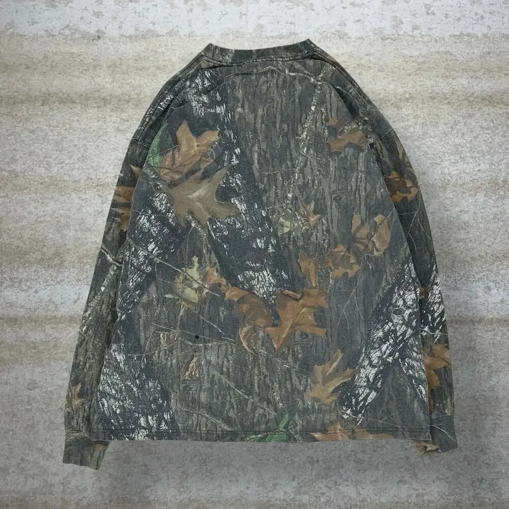 Vintage 90s Jerzees Mossy Oak Shirt Mens XL Hunting Camo Cotton Long Sleeve